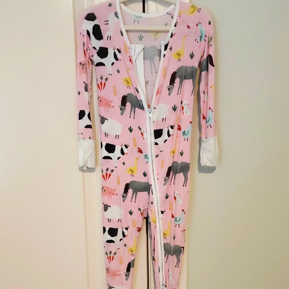 Little Sleepies Pink Farm Animals 12-18m Bamboo Zippy